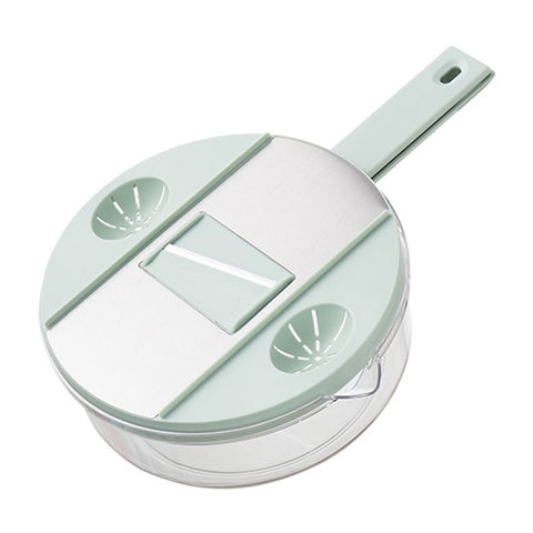 Multifunctional Vegetable Cutter Stainless Steel Household Manual Vegetable Chopper for Kitchen Round Mint Green, (Send 6 Blades, Hand Protector, Storage Box)