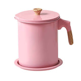 Oil Strainer Pot 1.4L Wood Grain Easy Operation No Rust Oil Storage Supplies Filter for Home Canteen Pink