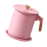 Oil Strainer Pot 1.4L Wood Grain Easy Operation No Rust Oil Storage Supplies Filter for Home Canteen Pink