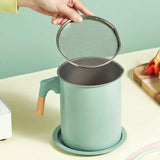 Oil Strainer Pot 1.4L Wood Grain Easy Operation No Rust Oil Storage Supplies Filter for Home Canteen Fruit Green