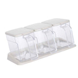Seasoning Box Set Plastic Clear 3 Grids Large Capacity Condiment Box with Spoons for Kitchen Apricot In Australia - Darrahopens