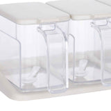 Seasoning Box Set Plastic Clear 3 Grids Large Capacity Condiment Box with Spoons for Kitchen Apricot In Australia - Darrahopens