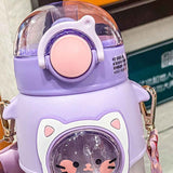Soft Straw Drinking Cup Portable Plastic Sippy Cup Cartoon Pattern Water Bottle with Strap Purple In Australia - Darrahopens