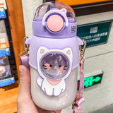 Soft Straw Drinking Cup Portable Plastic Sippy Cup Cartoon Pattern Water Bottle with Strap Purple In Australia - Darrahopens