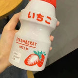 Portable Children Drinking Bottle with Strap PC Plastic Outdoor Water Cup Cute Fruit Pattern Red 480ML