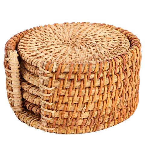 6 PCS Rattan Coasters Hand Made Teacup Coasters Set Insulated Rattan Cup Placemat Teacup Accessories 13cm / 5.1in In Australia - Darrahopens