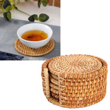6 PCS Rattan Coasters Hand Made Teacup Coasters Set Insulated Rattan Cup Placemat Teacup Accessories 13cm / 5.1in