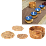 6 PCS Rattan Coasters Hand Made Teacup Coasters Set Insulated Rattan Cup Placemat Teacup Accessories 13cm / 5.1in