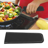 Pan Handle Cover PU Leather Anti Scald Hot Pot Holder Kitchen Cooking Accessories for Cast Iron Skillet Frying Pan Black