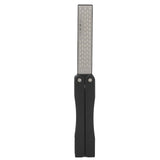 Double Sided Sharpener Portable Emery Fan Shaped Folded Pocket Sharpener for Outdoor Garden Black
