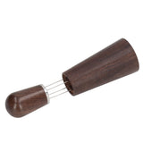 Coffee Stirring Tool 4 Arc Pins Wooden Handle Coffee Needle Type Distributor Tool with Base for Home Dark Brown