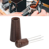 Coffee Stirring Tool 4 Arc Pins Wooden Handle Coffee Needle Type Distributor Tool with Base for Home Dark Brown