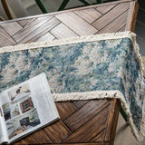 Jute Table Runner Jacquard Sunflower Pattern American Style with Tassels Table Runner Decoration for Party Blue Chrysanthemum 30x120cm/11.8x47.2in In Australia - Darrahopens