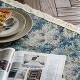 Jute Table Runner Jacquard Sunflower Pattern American Style with Tassels Table Runner Decoration for Party Blue Chrysanthemum 30x120cm/11.8x47.2in In Australia - Darrahopens