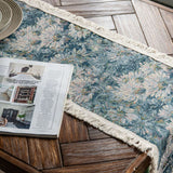 Jute Table Runner Jacquard Sunflower Pattern American Style with Tassels Table Runner Decoration for Party Blue Chrysanthemum 30x120cm/11.8x47.2in In Australia - Darrahopens