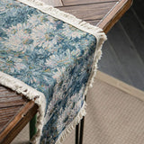 Jute Table Runner Jacquard Sunflower Pattern American Style with Tassels Table Runner Decoration for Party Blue Chrysanthemum 30x120cm/11.8x47.2in In Australia - Darrahopens