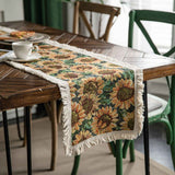 Jute Table Runner Jacquard Sunflower Pattern American Style with Tassels Table Runner Decoration for Party Yellow Sunflower 30x120cm/11.8x47.2in In Australia - Darrahopens