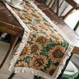 Jute Table Runner Jacquard Sunflower Pattern American Style with Tassels Table Runner Decoration for Party Yellow Sunflower 30x120cm/11.8x47.2in In Australia - Darrahopens