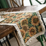 Jute Table Runner Jacquard Sunflower Pattern American Style with Tassels Table Runner Decoration for Party Yellow Sunflower 30x120cm/11.8x47.2in In Australia - Darrahopens