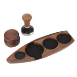 3pcs Coffee Tamper Holder Walnut Wood Rubber Stainless Steel Boat Shaped Distributor Rack Coffee Accessories For 51/53mm Base 51mm Tamper 51mm Distributor