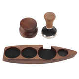 3pcs Coffee Tamper Holder Walnut Wood Rubber Stainless Steel Boat Shaped Distributor Rack Coffee Accessories For 51/53mm Base 51mm Tamper 51mm Distributor