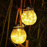 Cracked Glass Solar Lantern 30 LEDs Waterproof Outdoor Solar Hanging Jar Light for Patio Courtyard Festival Warm White In Australia - Darrahopens