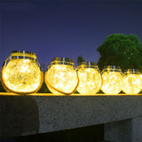 Cracked Glass Solar Lantern 30 LEDs Waterproof Outdoor Solar Hanging Jar Light for Patio Courtyard Festival Warm White