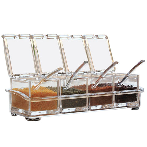 Spice Jars Transparent Spice Containers Kitchen Spice Jar with 4 Serving Spoons Spice Bottle Seasoning Box Set In Australia - Darrahopens