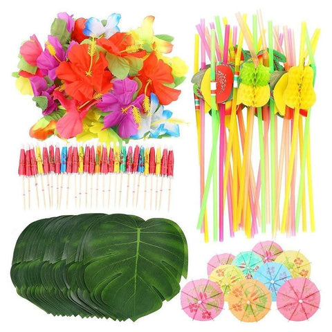 108 Pieces Hawaiian Tropical Party Decoration Set Leaves Flowers Umbrellas for Hawaiian Party Beach Theme In Australia - Darrahopens