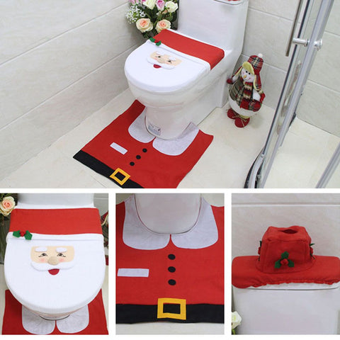 Christmas Pattern Mildew Proof Waterproof Bathroom Toilet Seat Cover Foot Pad and Water Tank Cover Set In Australia - Darrahopens