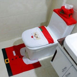 Christmas Pattern Mildew Proof Waterproof Bathroom Toilet Seat Cover Foot Pad and Water Tank Cover Set