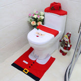 Christmas Pattern Mildew Proof Waterproof Bathroom Toilet Seat Cover Foot Pad and Water Tank Cover Set