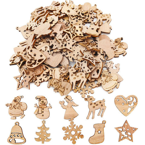 100Pcs Mix Wooden Christmas Tree Ornaments Mini Santa Claus Snowman Elk Snowflakes Christmas Tree Hanging Pendants In Australia - Darrahopens