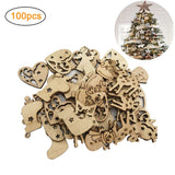 100Pcs Mix Wooden Christmas Tree Ornaments Mini Santa Claus Snowman Elk Snowflakes Christmas Tree Hanging Pendants