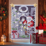 Christmas Lace Curtains LED Light Santa Claus Half Blackout Curtains Living Room Bedroom Home Decor