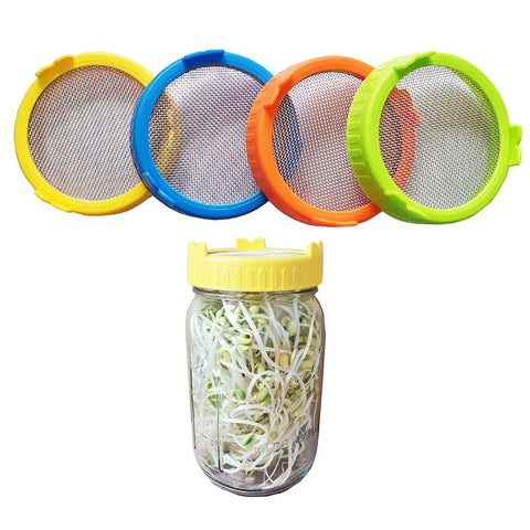 4Pcs Plastic Sprouting Lids with Stainless Steel Screen for 86mm Wide Mouth Jars Sprouting Strainer Lid with Stand In Australia - Darrahopens