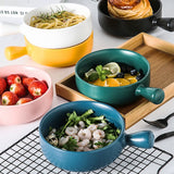 Nordic Ceramic Instant Noodle Bowl With Handle Breakfast Rice Baking Bowl Dessert Soup Fruit Salad Bowl