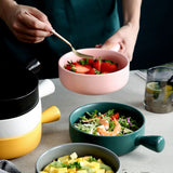 Nordic Ceramic Instant Noodle Bowl With Handle Breakfast Rice Baking Bowl Dessert Soup Fruit Salad Bowl