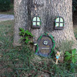 Miniature Fairy Elf Home Door Windows and Chandelier Luminous Tree Decor Art Decorations In The Dark