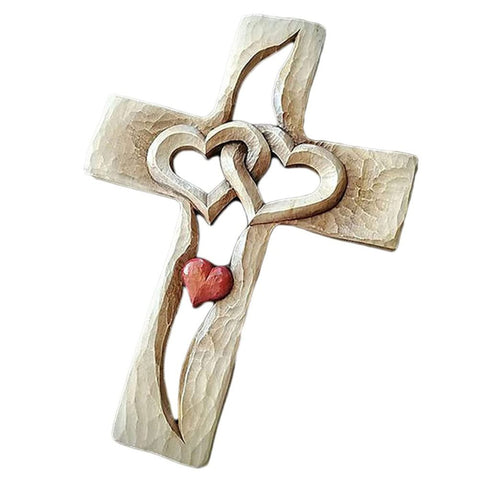 Carved Cross Intertwined Hearts Love Wooden Cross Hand Carved Design for Wall Hanging Home Living Room Decor In Australia - Darrahopens