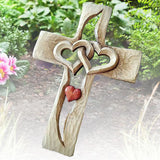 Carved Cross Intertwined Hearts Love Wooden Cross Hand Carved Design for Wall Hanging Home Living Room Decor In Australia - Darrahopens