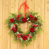 Valentine's Day Wreath Decoration Artificial Rose Ribbon Wreath Heart Shaped Simulated Spring Wedding Wreath