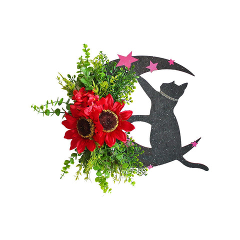 Halloween Moon Cat Garland Halloween Wreath Hanging Decoration for Halloween Party Home Farmhouse Porch Front Door Decor In Australia - Darrahopens
