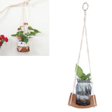 Plant Hanger PU Leather Square Base Cotton Rope Flower Pot Succulent Hanging Holder Garden DecorBrown 20cm