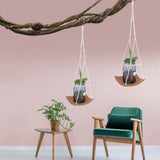 Plant Hanger PU Leather Square Base Cotton Rope Flower Pot Succulent Hanging Holder Garden DecorBrown 20cm