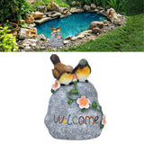 Double Sparrow Welcome Sculpture Cute Simulation Resin Ornament for Outdoor Home Garden Yard