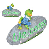 Welcome Frog Statue Luminous Garden Decor Resin Craftwork Patio Yard Lawn Animal Ornament for Indoor Outdoor
