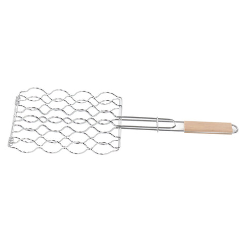 Corn Grilling Basket Stainless Steel Beech Wood Handle Even Heat Distribution 4 Corns Capacity Grilling Holder for Camping