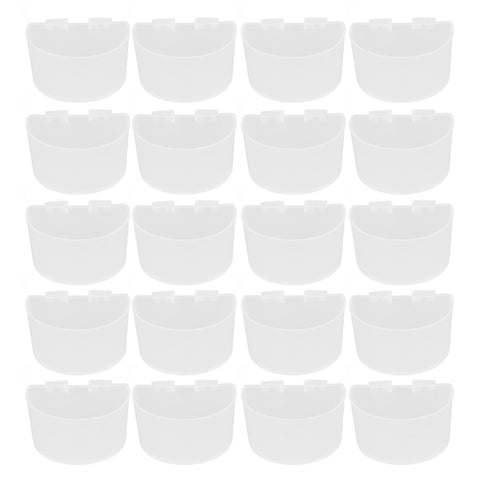 20Pcs Bird Food Bowl Plastic Parrot Water Feeding Cup Birdcage Feeder Trough Set Kit White 11x6cm / 4.33x2.36in