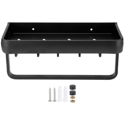 30cm Bathroom Shelf Space Aluminum Wall Mounted Hollow Storage Rack Basket Organizer(SingleLayer with Rod and 5 Hooks ) In Australia - Darrahopens